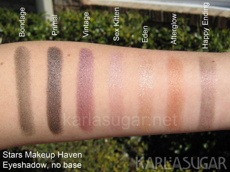 Stars-Makeup-Haven-no-base-1 Stars Makeup Haven, SMH, swatches, Bondage, Primal, Vintage, Sex Kitten, Eden, Afterglow, Happy Ending