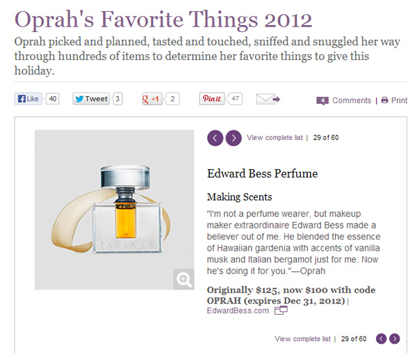 Oprah-Eau-La-La Oprah, Eau La La, Favorite Things, 2012, Edward Bess